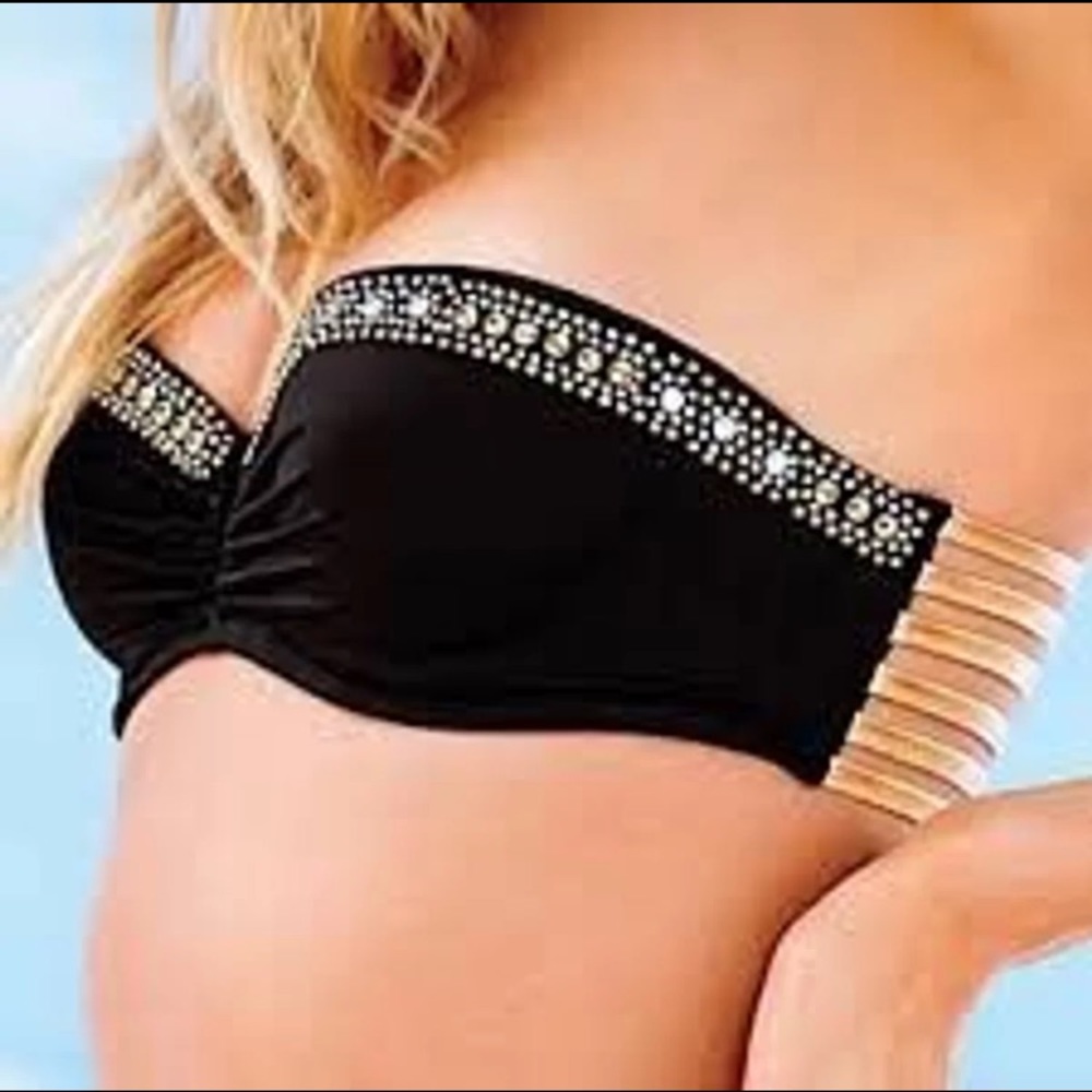 Victoria’s Secret Black/ gold straps bikini top